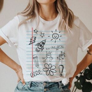Just in ✏️| Back to School White Graphic Notebook Preppy Teacher T-Shirt